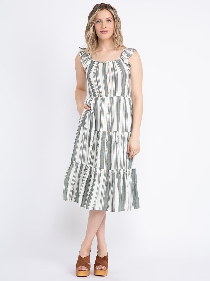 Women's Stripe Tiered Midi Dress