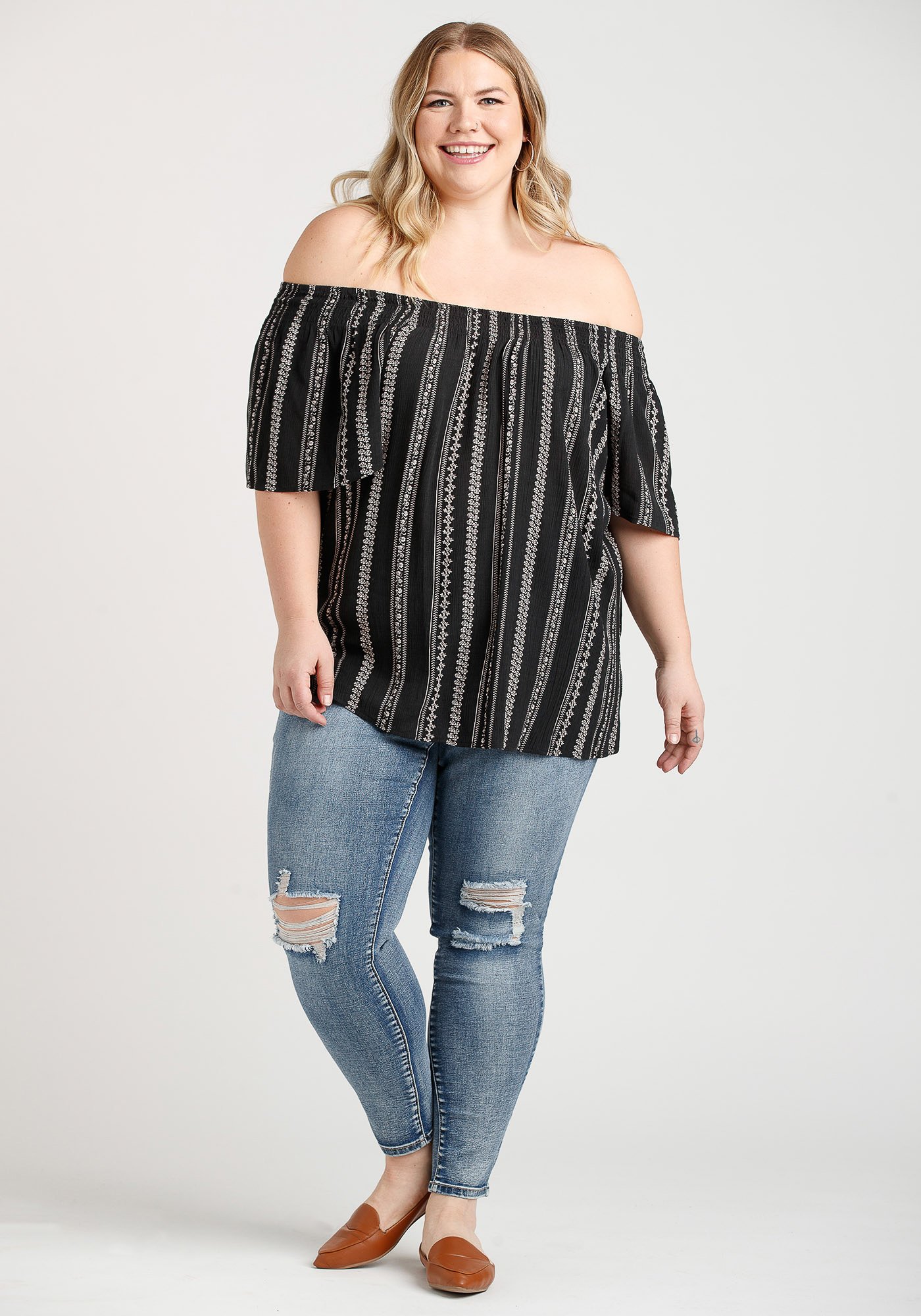 Women's Boho Stripe Peasant Top