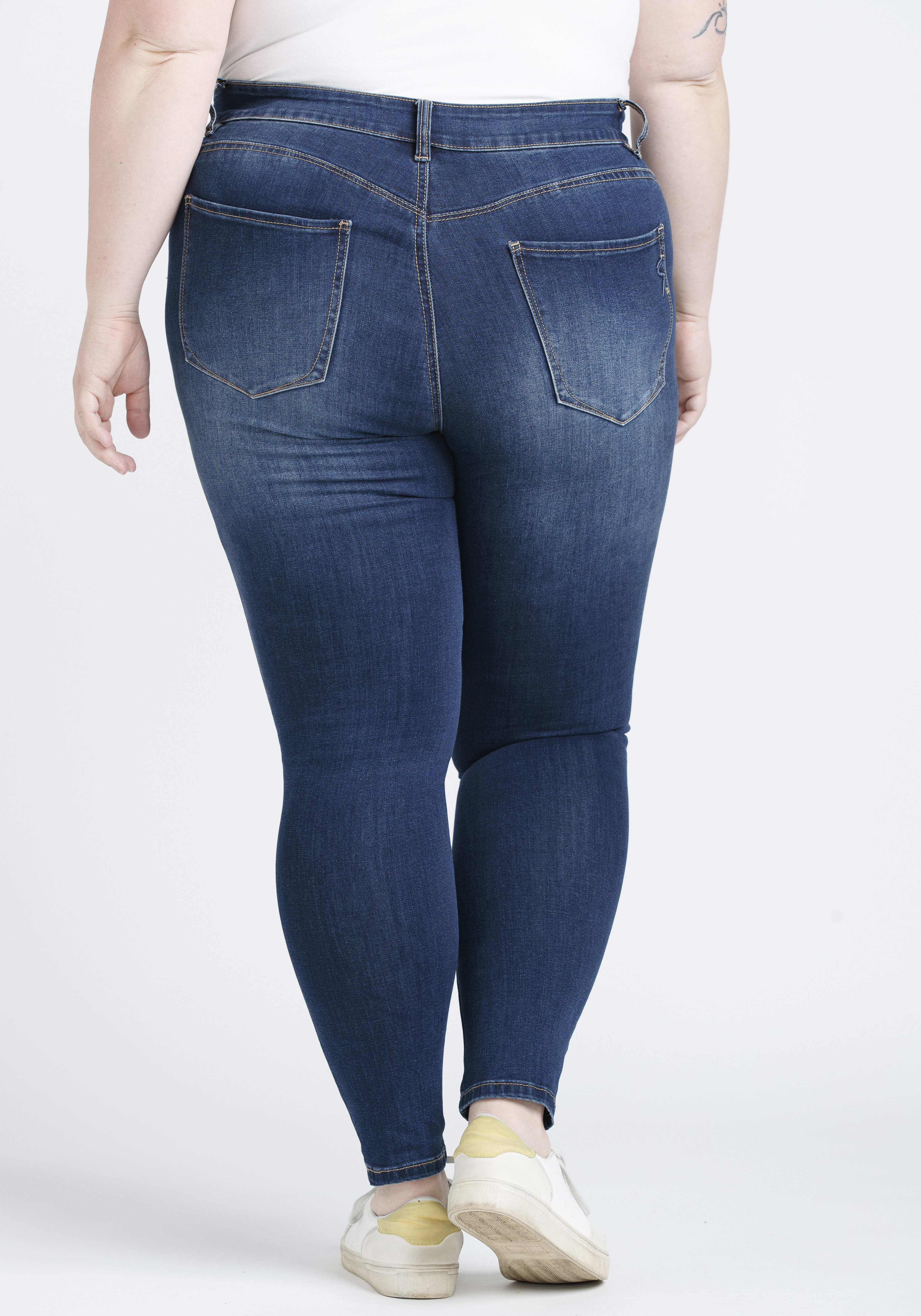 Women's Plus Button High Rise Destroyed Skinny Jeans