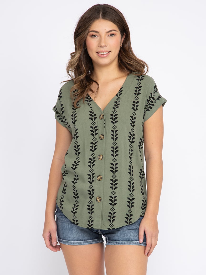 Women's Geo Button Front Top