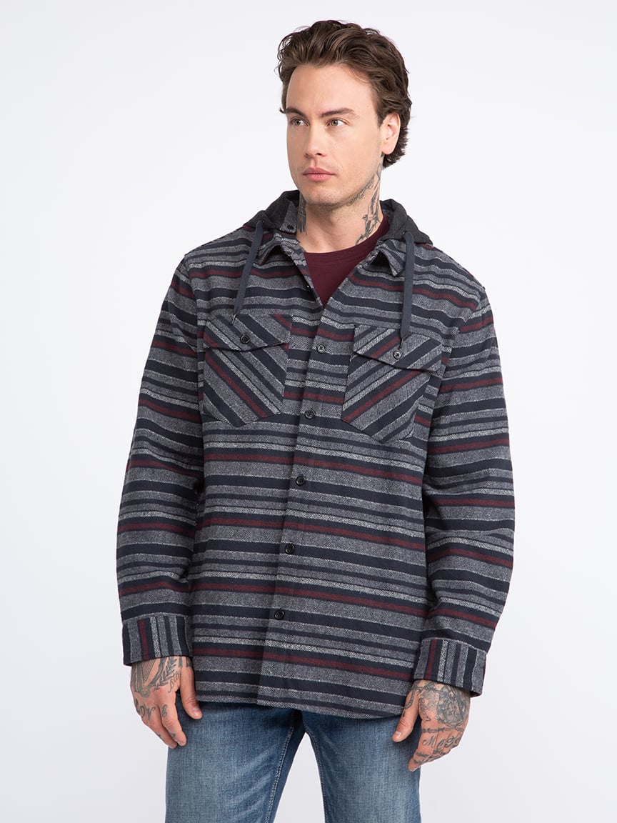 Men's Stripe Hooded Flannel Shirt