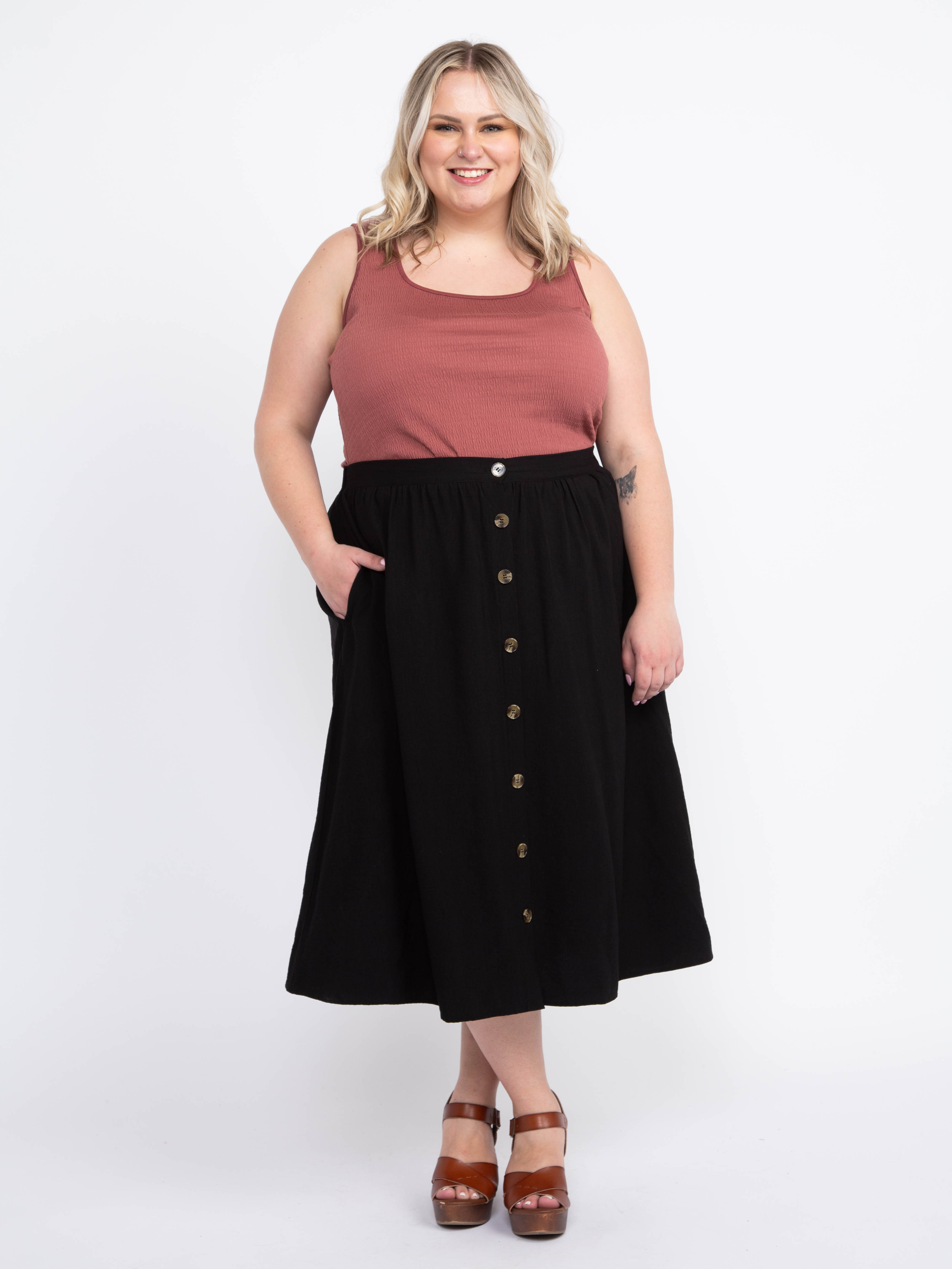 Women's Button Front Midi Skirt