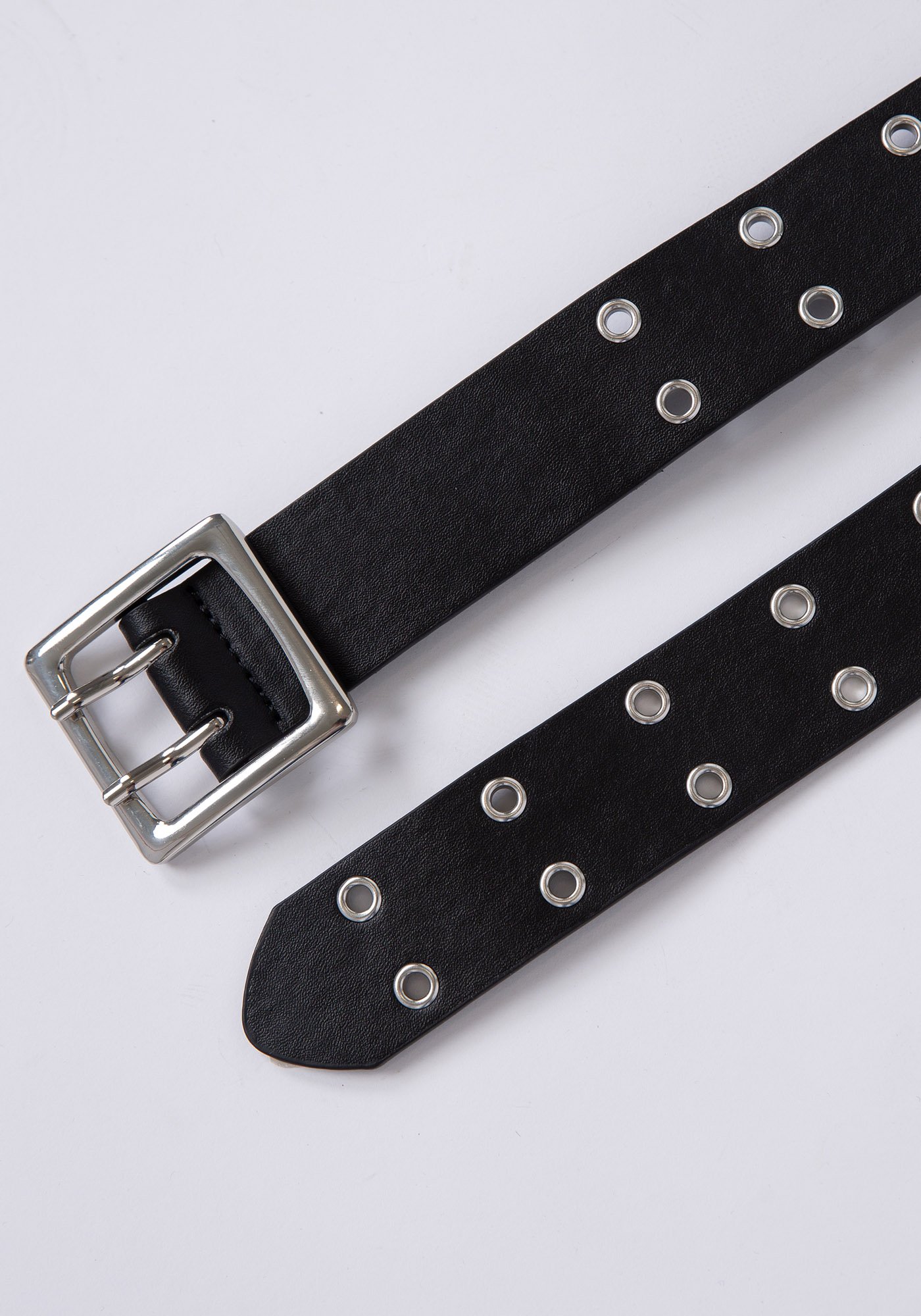 Women's Silver Grommet Black PU Belt