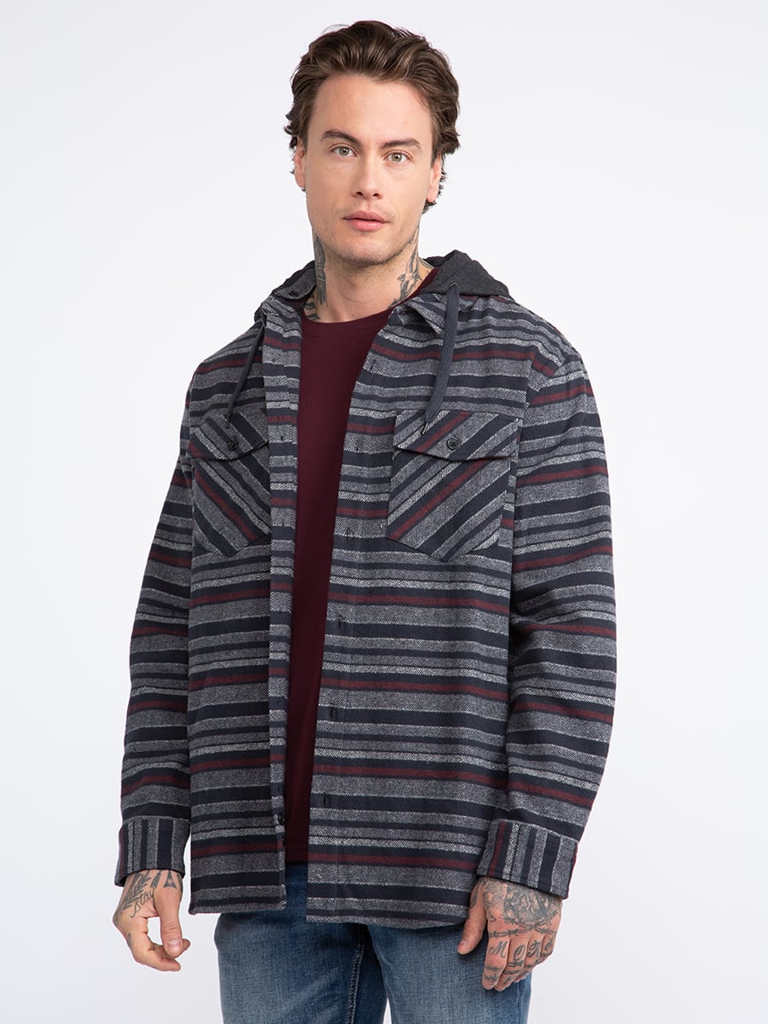 Men's Stripe Hooded Flannel Shirt