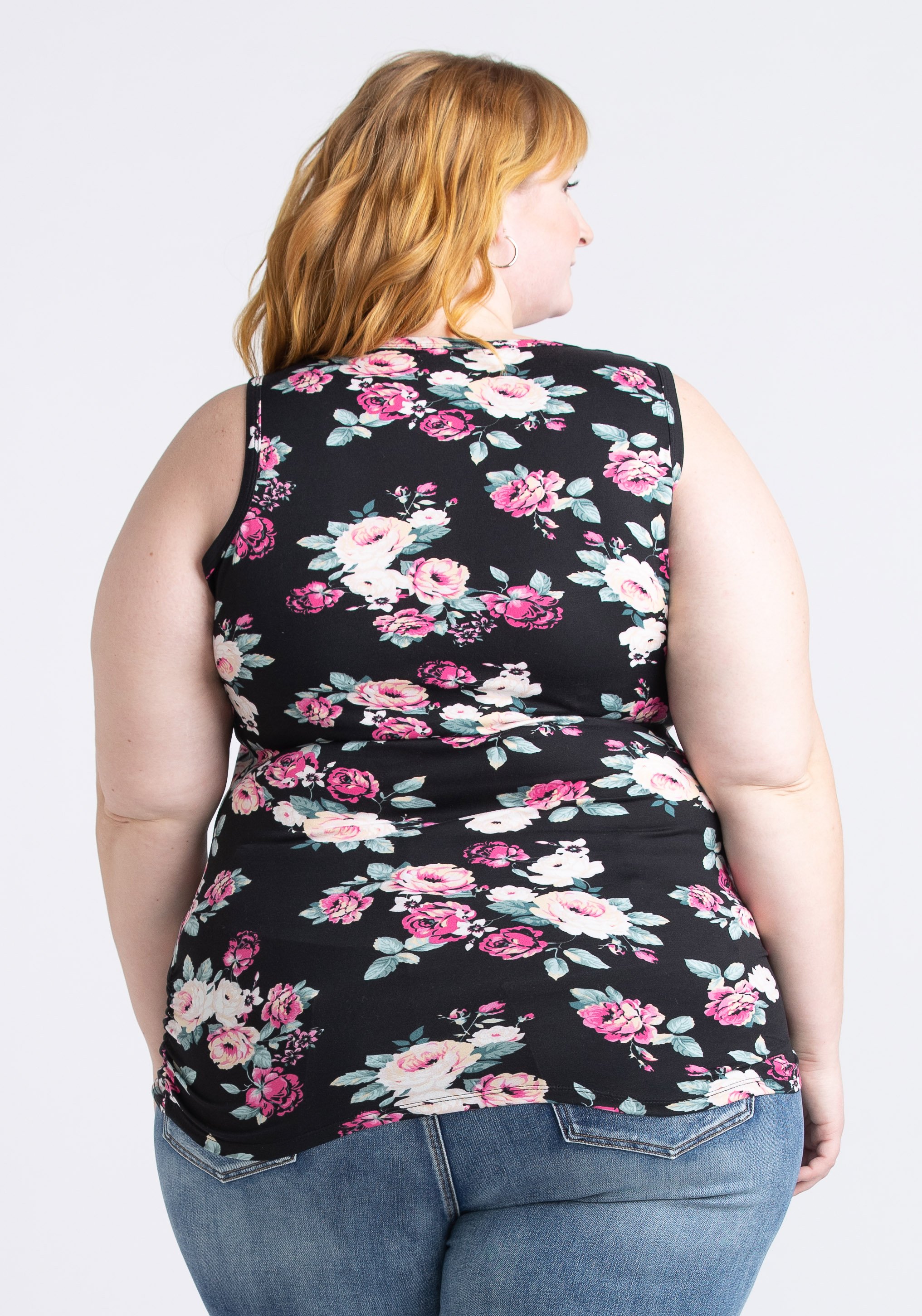 Women's Floral Side Ruched Tank