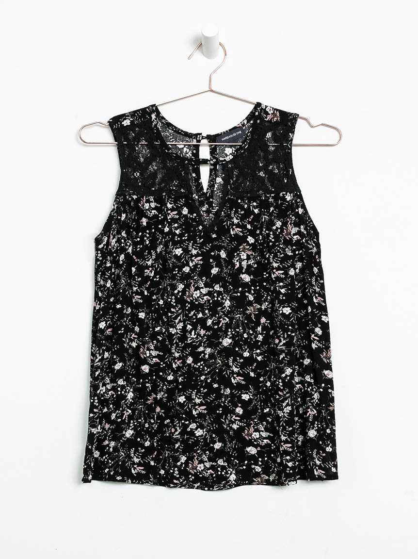 Women's Ditsy Floral Keyhole Tank