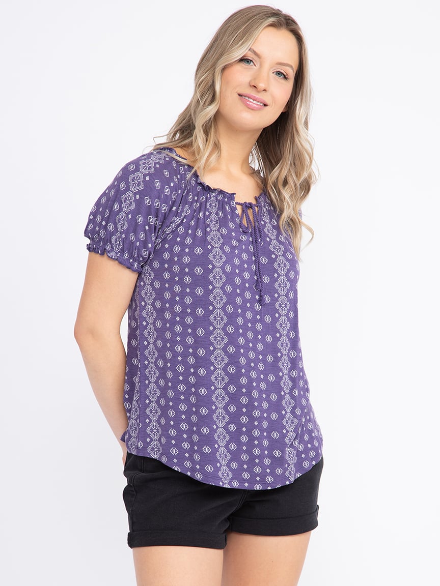 Women's Geo Peasant Top