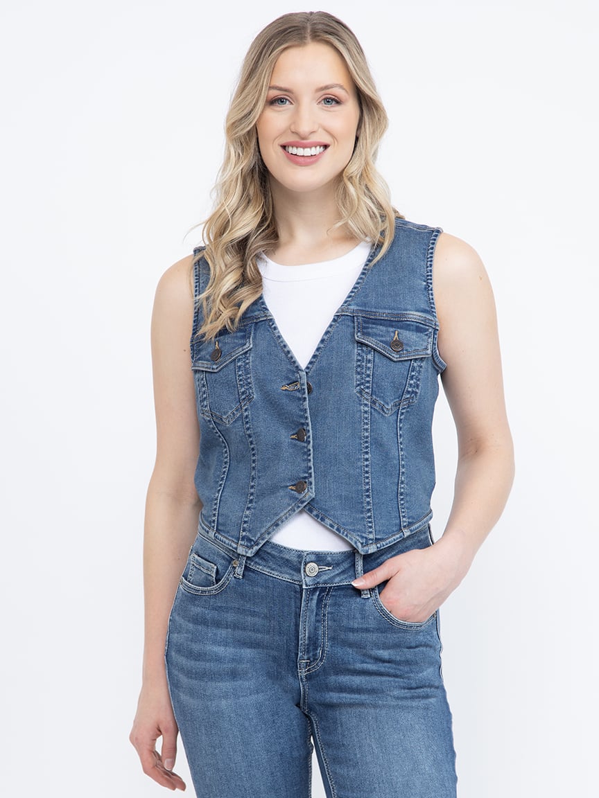 Women's V-neck Cropped Denim Vest